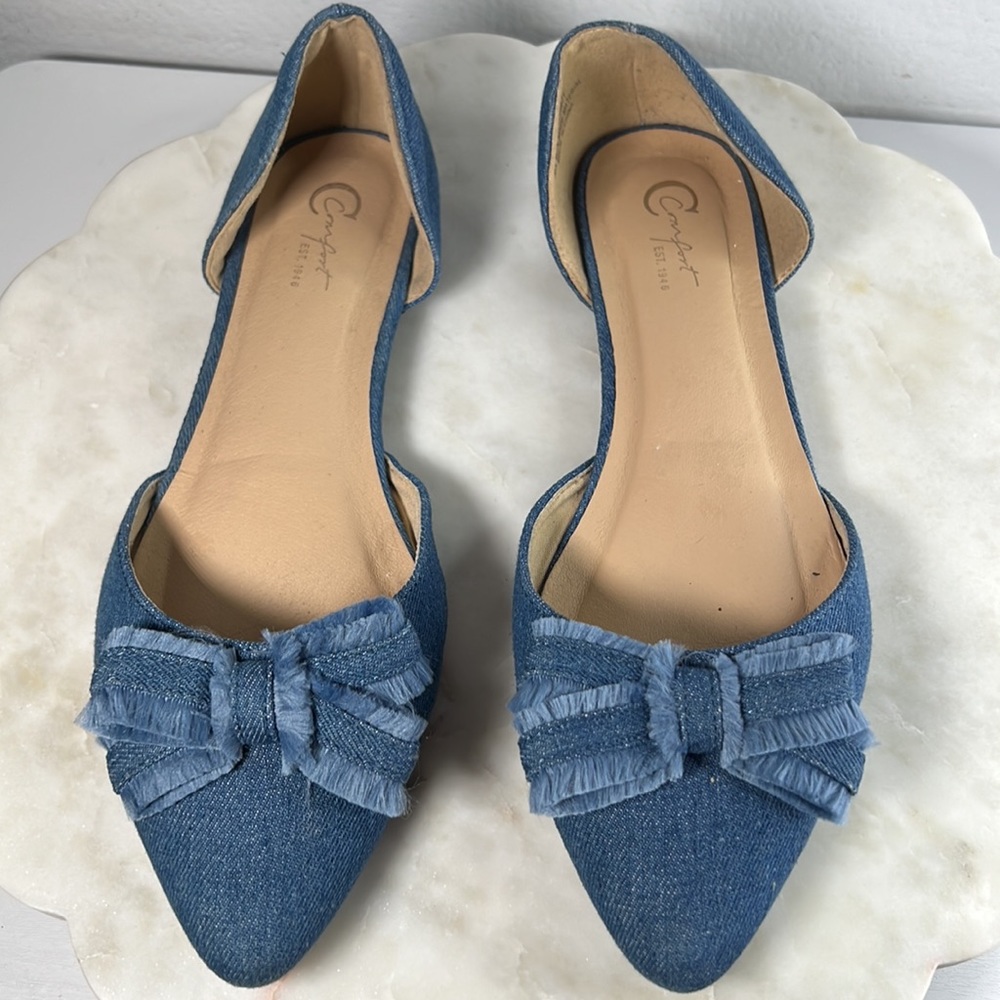 Women’s Comfort by Predictions denim flats with bow fringed accent, size 8 M - Picture 7 of 12